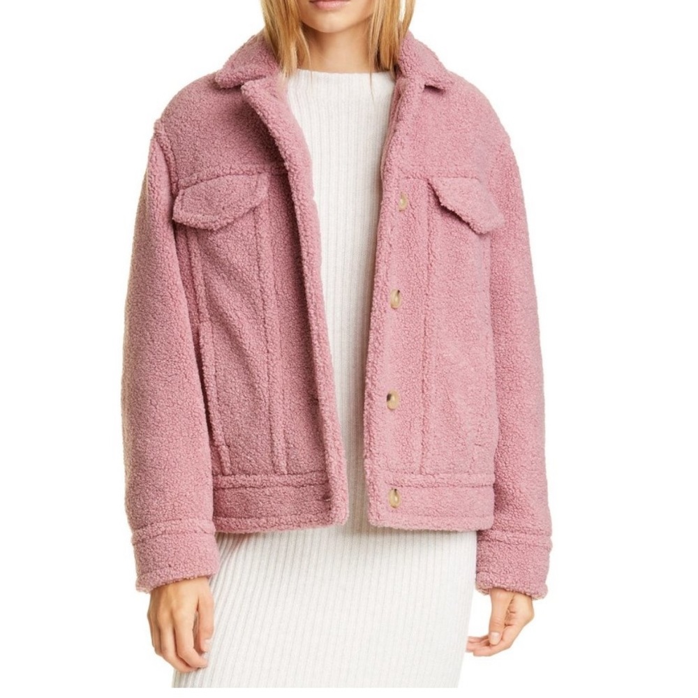 Vince Faux Shearling Trucker Jacket Size XS, color pink